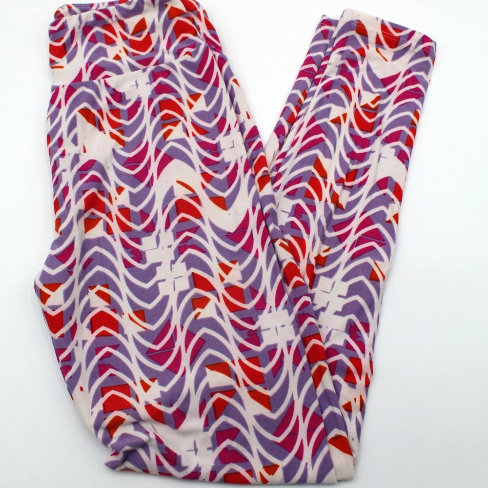 LuLaRoe LLR Leggings One Size OS Buttery Soft & Comfy EUC Purple Colorful Shapes